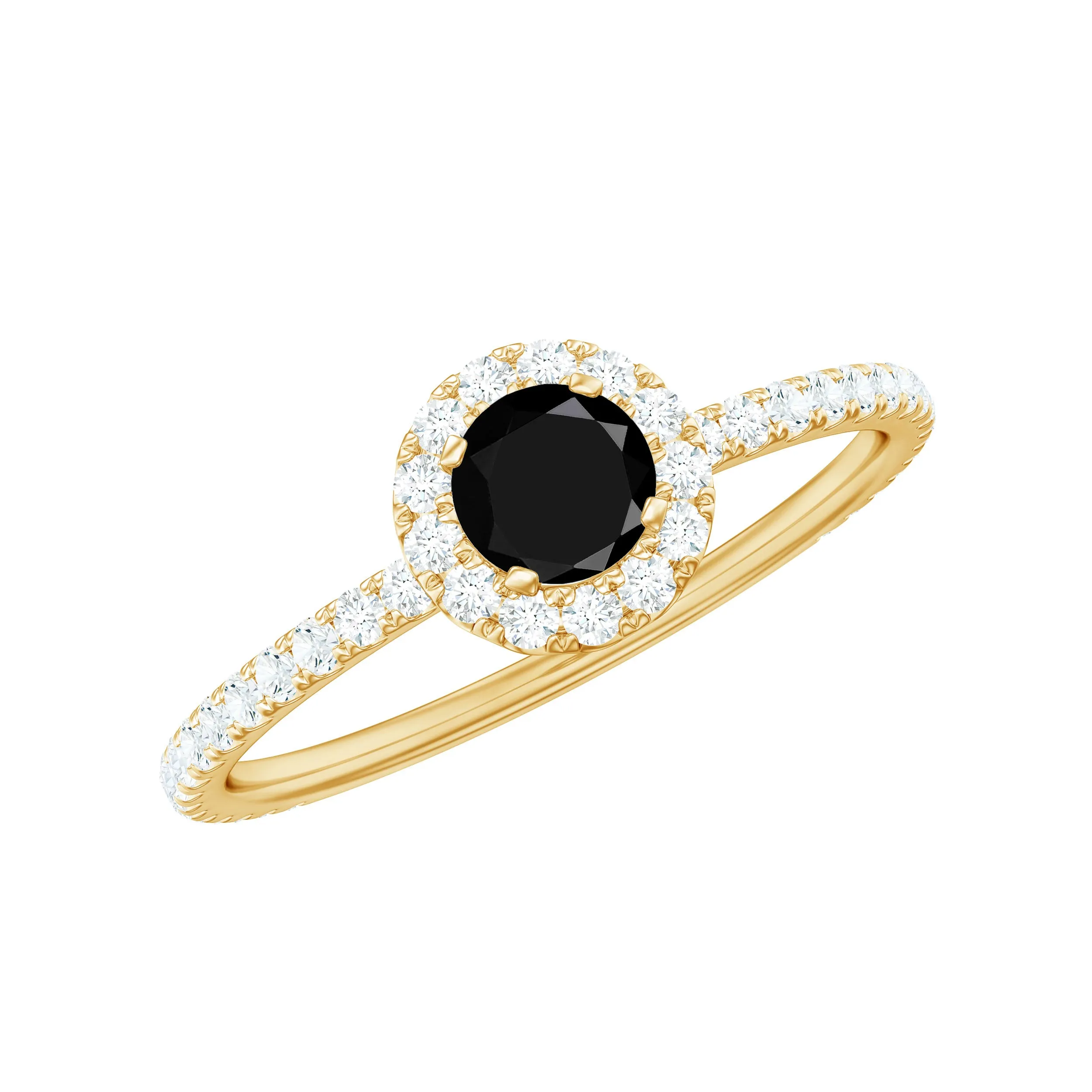 Round Black Onyx Minimal Engagement Ring with Diamond