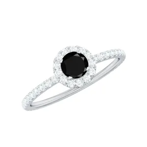 Round Black Onyx Minimal Engagement Ring with Diamond