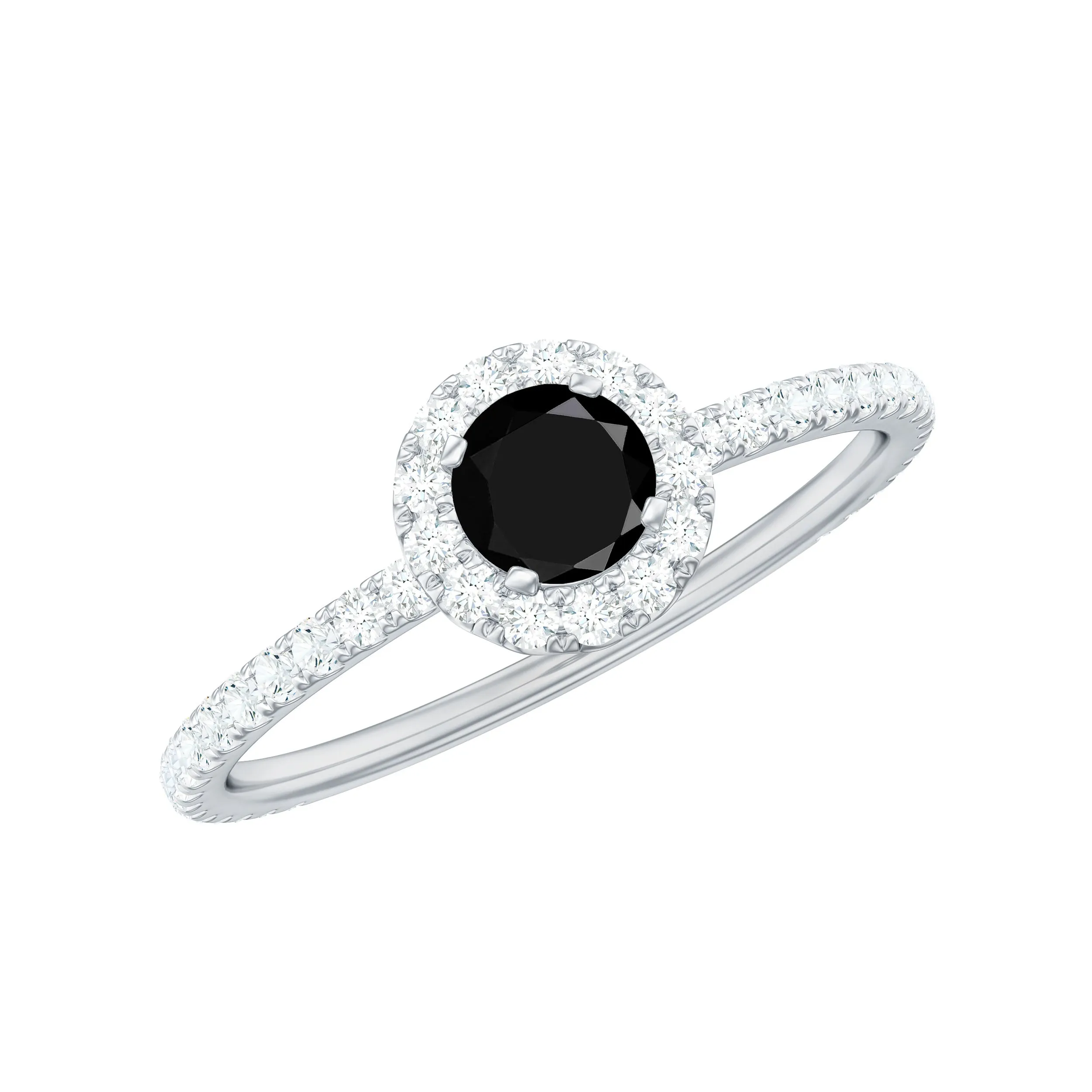 Round Black Onyx Minimal Engagement Ring with Diamond