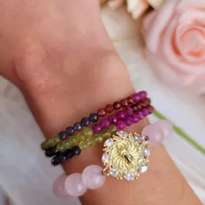 Ruby Garnet Peridot Iolite Faceted Bracelet for Attraction, Love and Passion