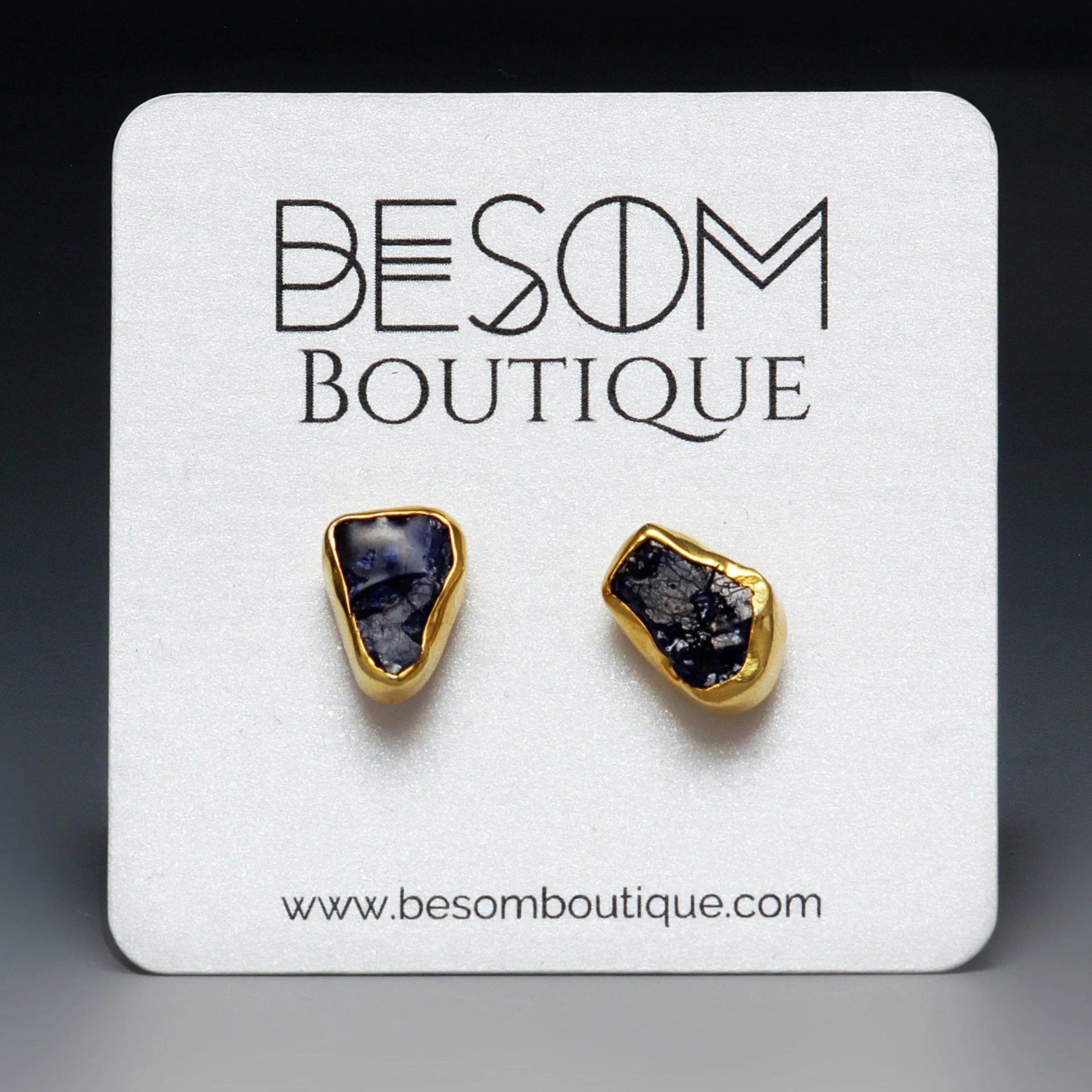 Sapphire Raw Crystal Stud Earrings in Gold