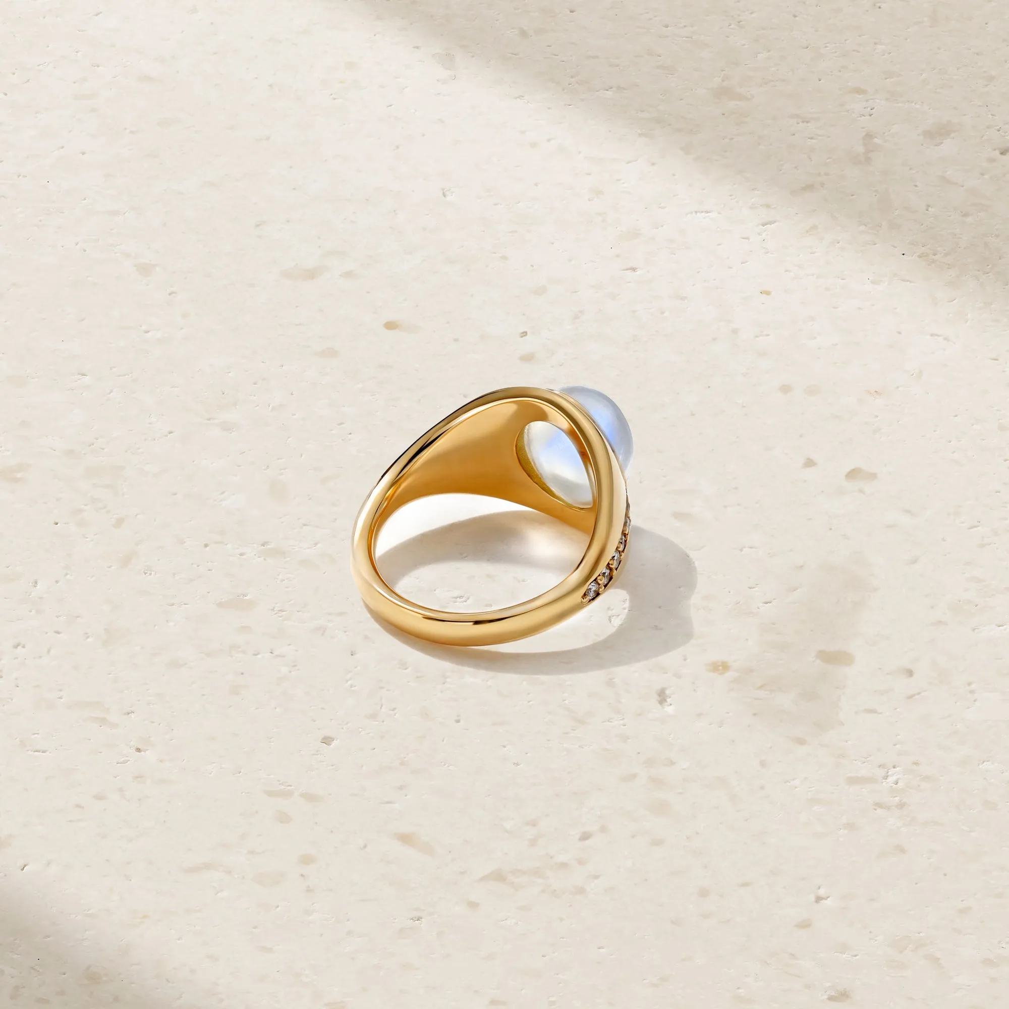 Saturn Moonstone and Diamond Ring