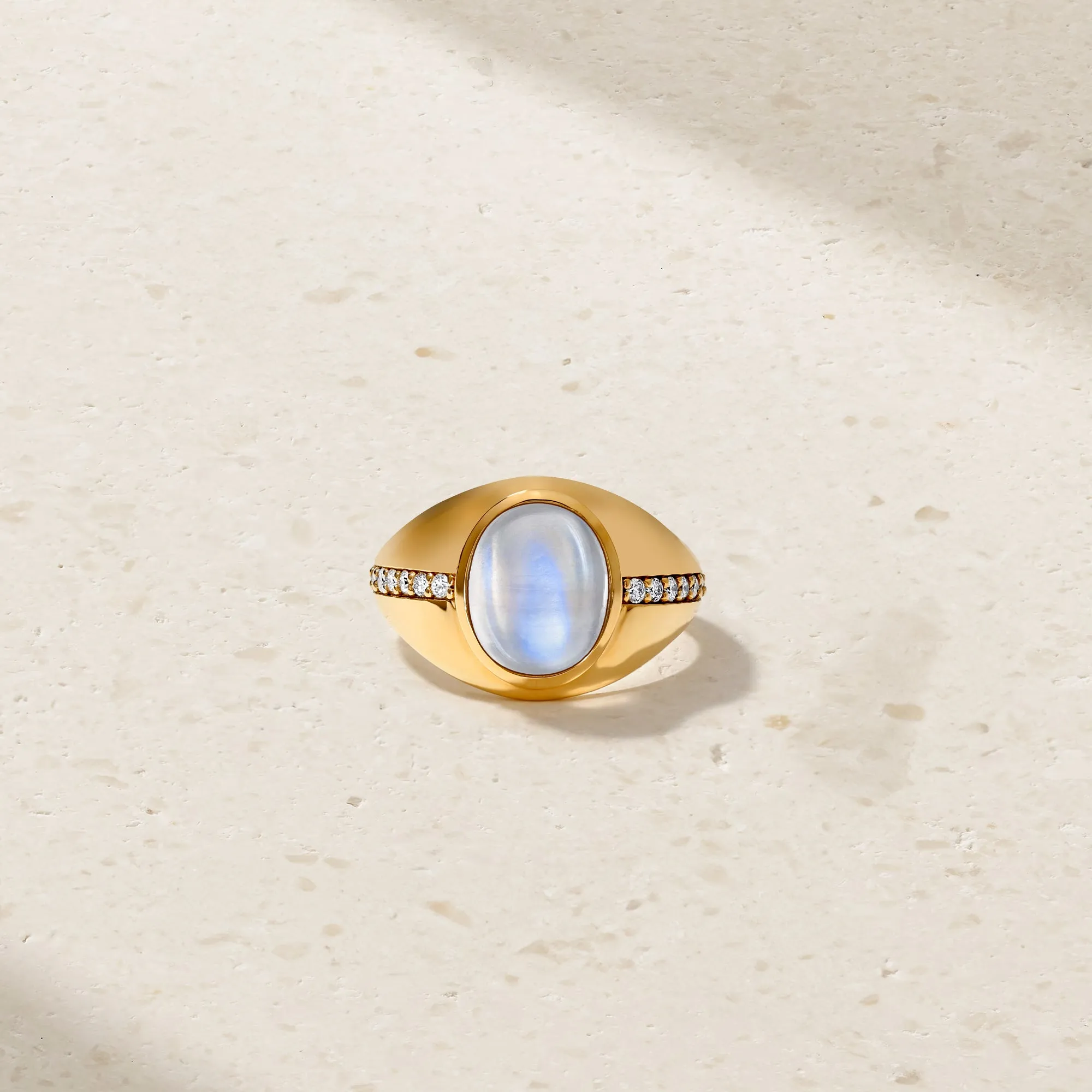 Saturn Moonstone and Diamond Ring