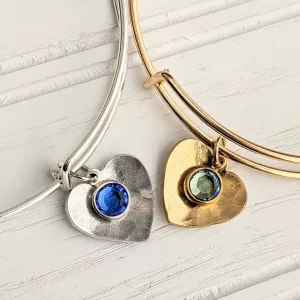 Saucer Heart & Birthstone Bangle