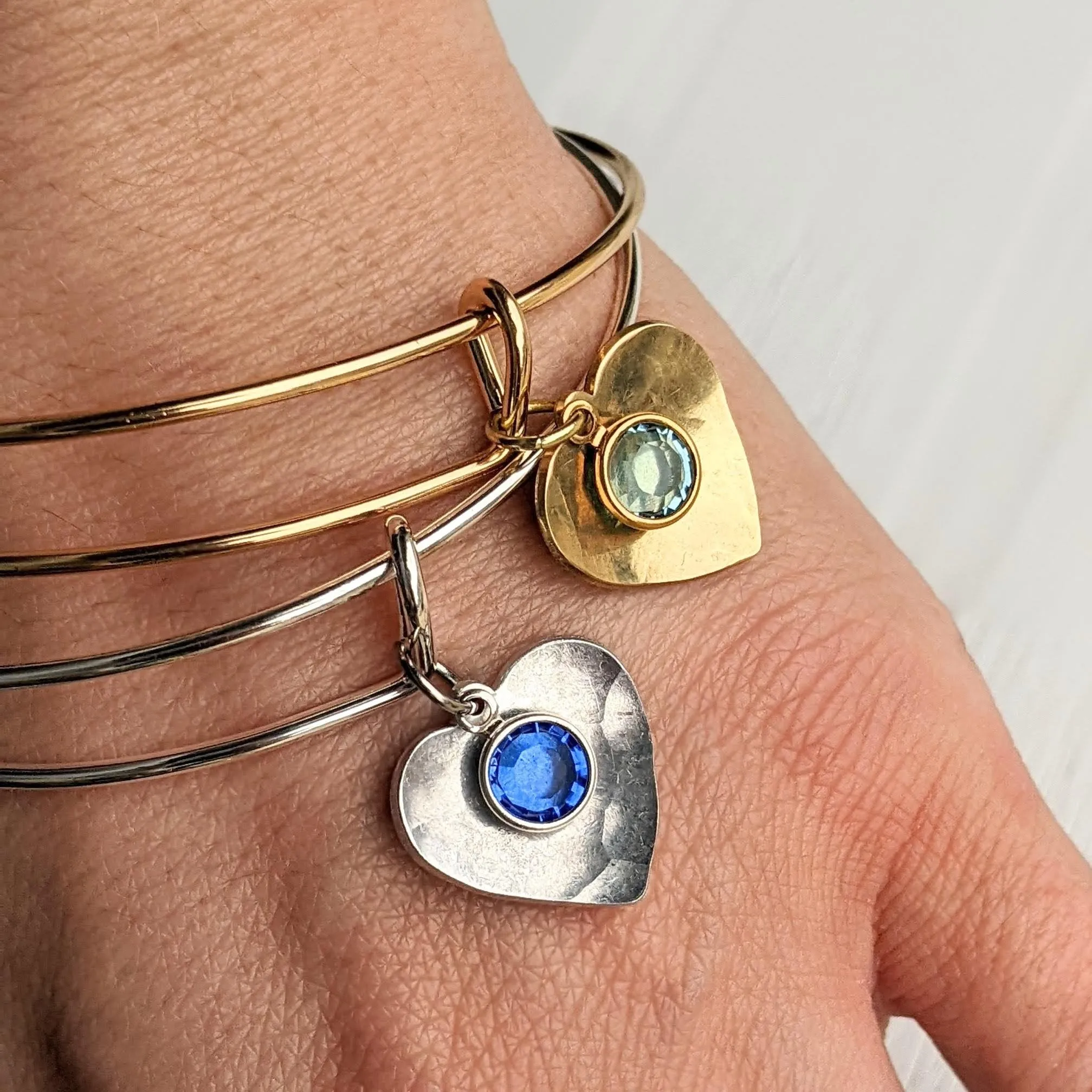 Saucer Heart & Birthstone Bangle