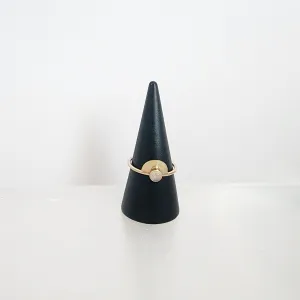 Semi Circle Gemstone Ring in 14 Karat Yellow Gold / Moonstone Size 6