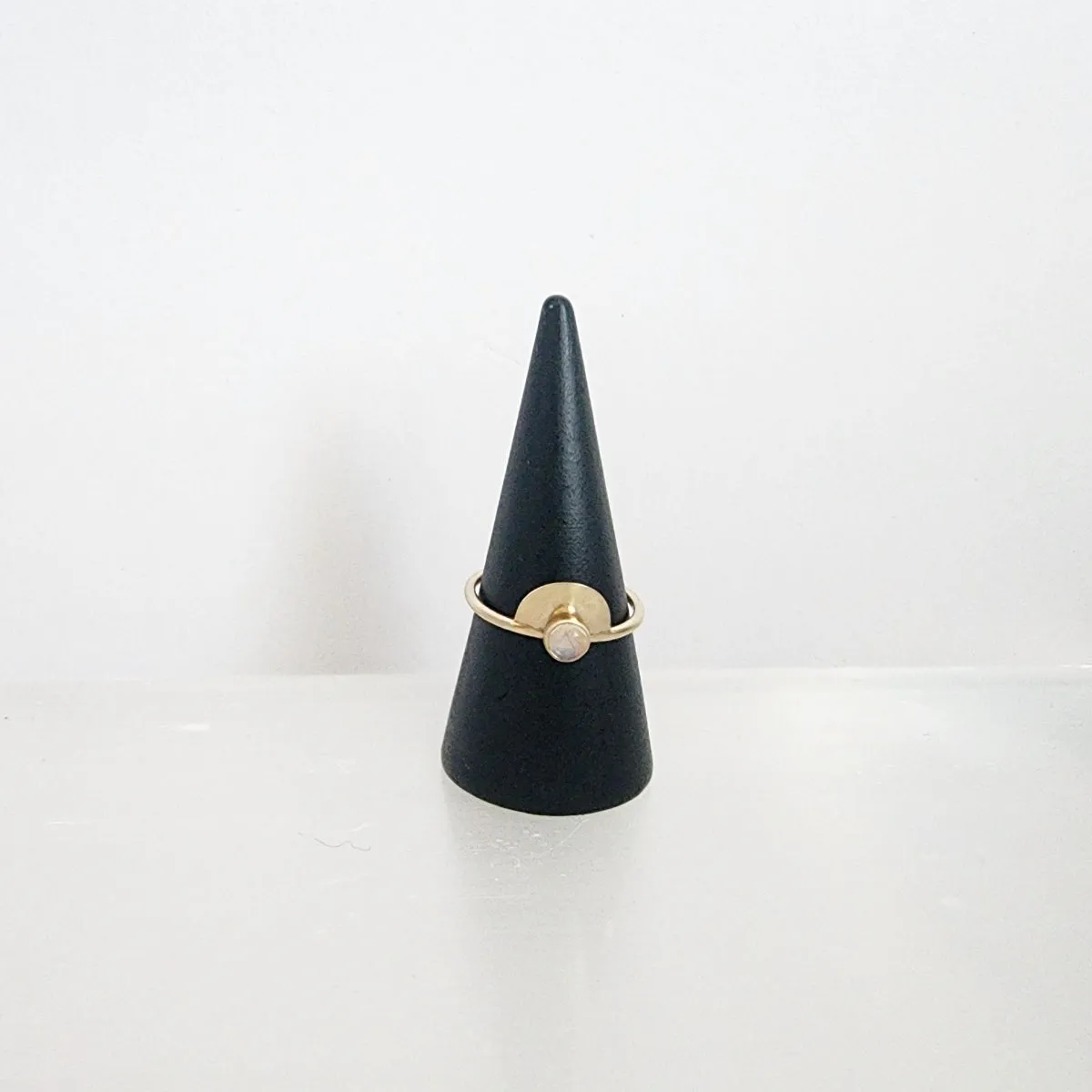 Semi Circle Gemstone Ring in 14 Karat Yellow Gold / Moonstone Size 6