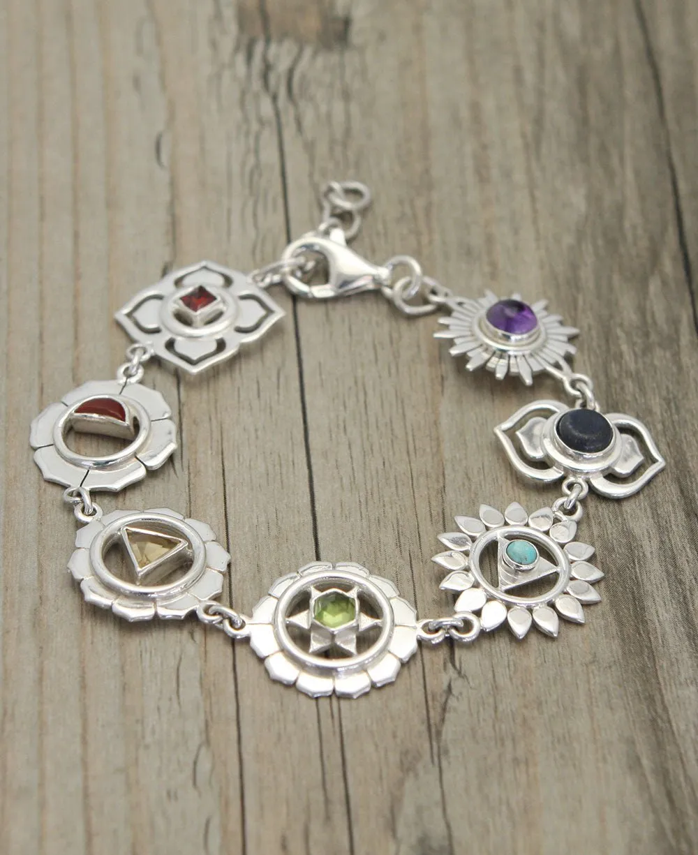 Seven Chakras Charm Bracelet - Sterling Silver
