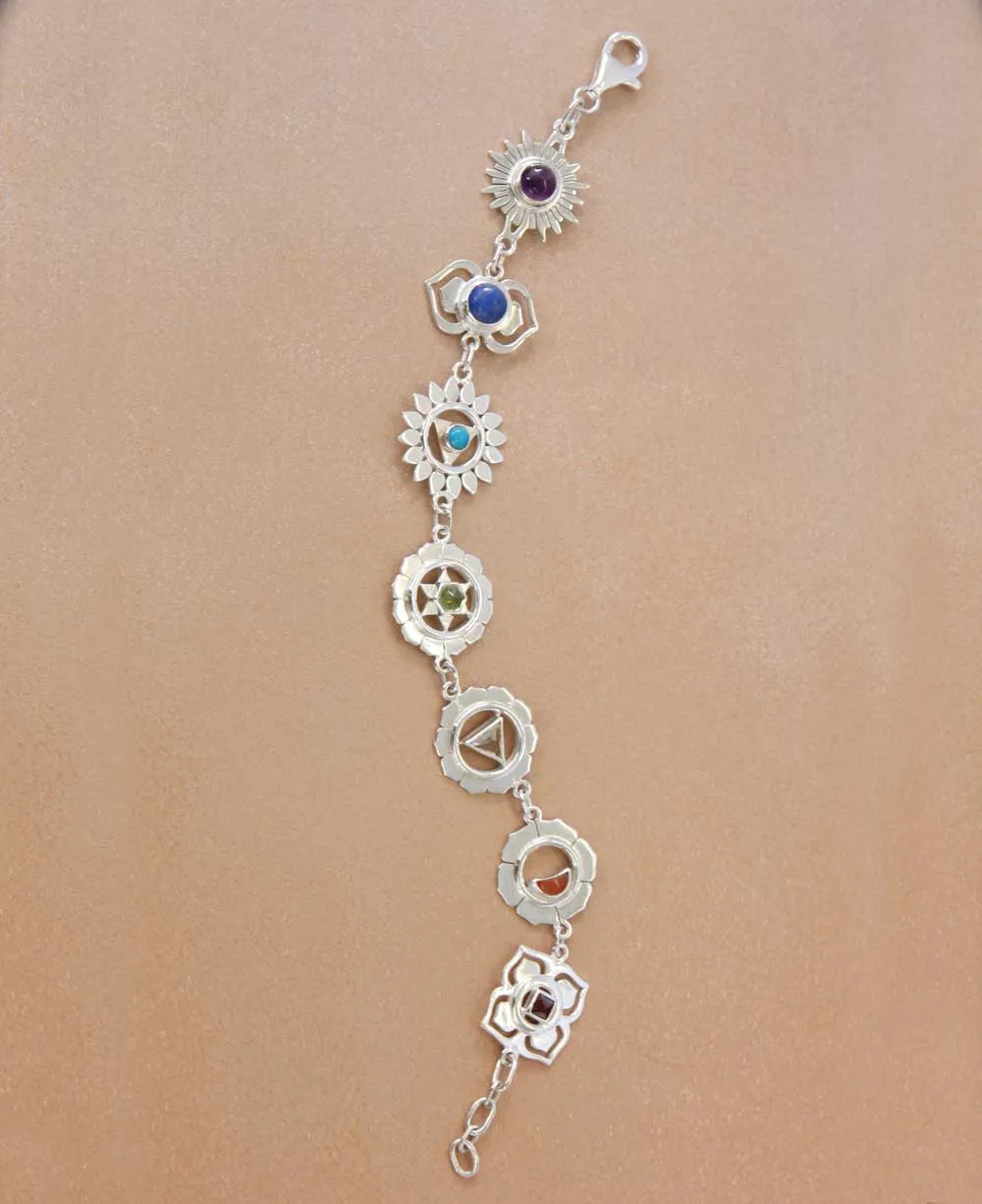 Seven Chakras Charm Bracelet - Sterling Silver