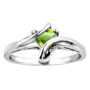 Silver Diamond And Peridot Ring