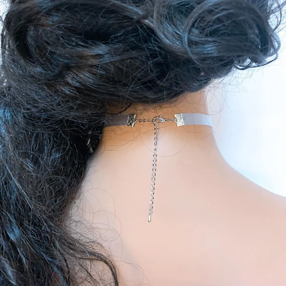 Silver Grey Ribbon Star of David Pendant Choker