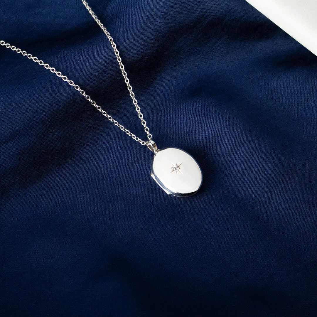 Silver Small Oval Diamond Locket   Photos