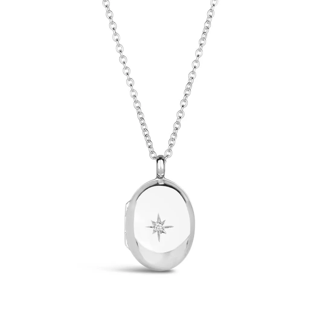 Silver Small Oval Diamond Locket   Photos