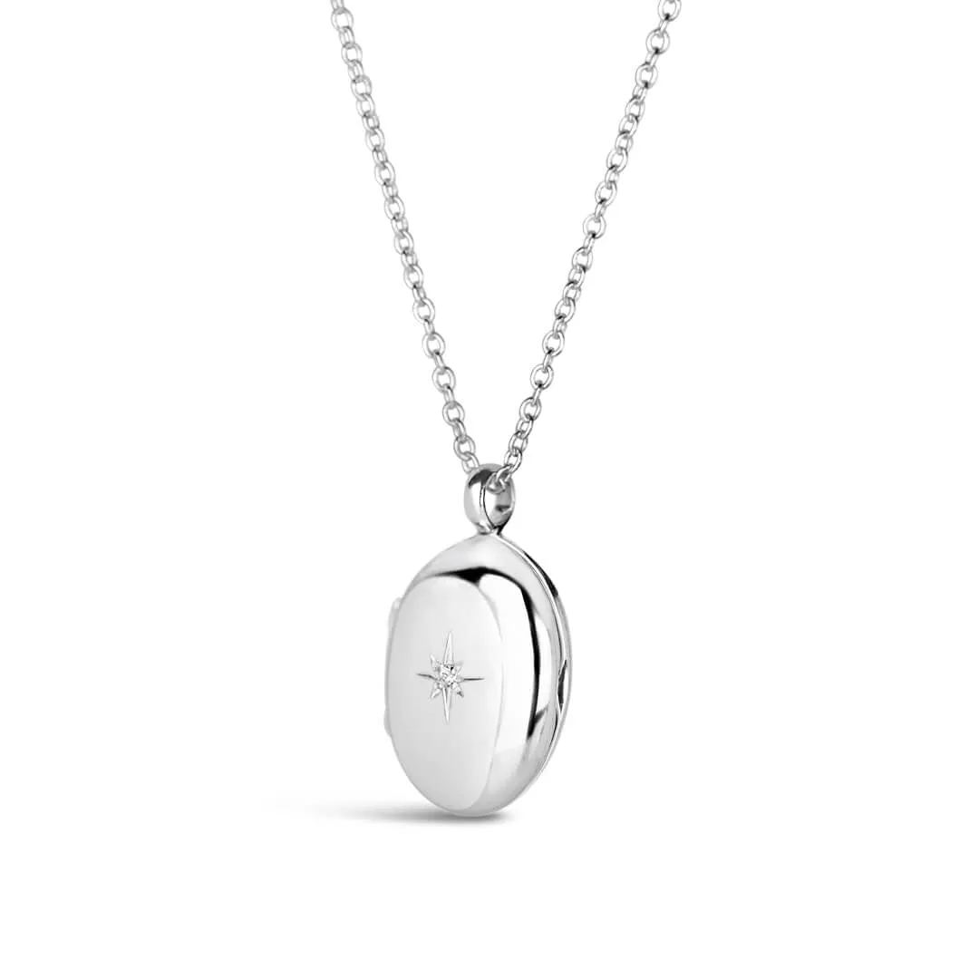 Silver Small Oval Diamond Locket   Photos