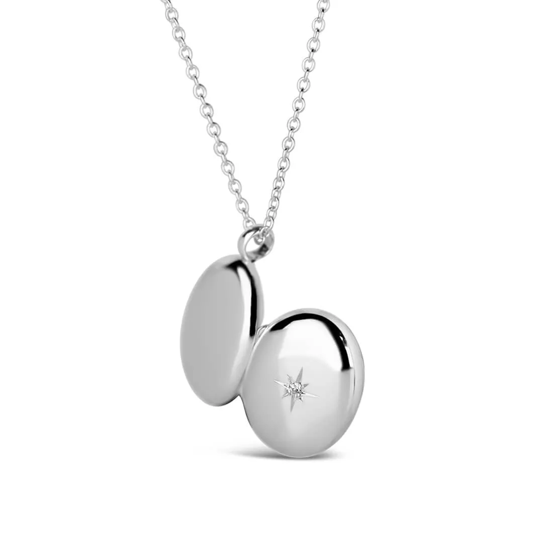 Silver Small Oval Diamond Locket   Photos