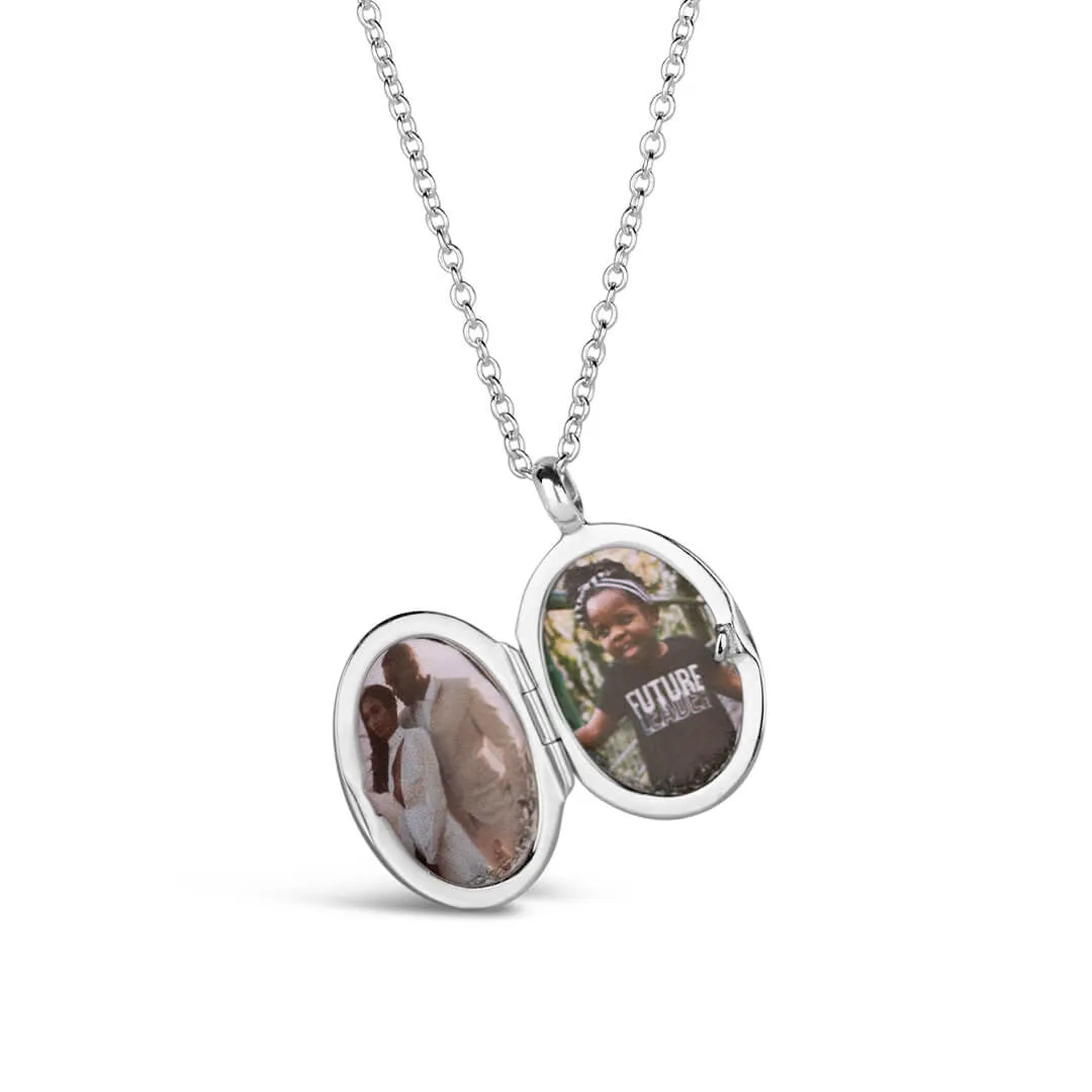 Silver Small Oval Diamond Locket   Photos