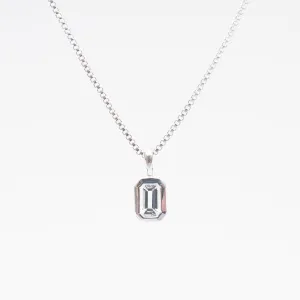 Silver Vertical Octagon White Topaz Necklace