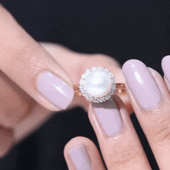 Simple Freshwater Pearl Ring with Diamond Halo