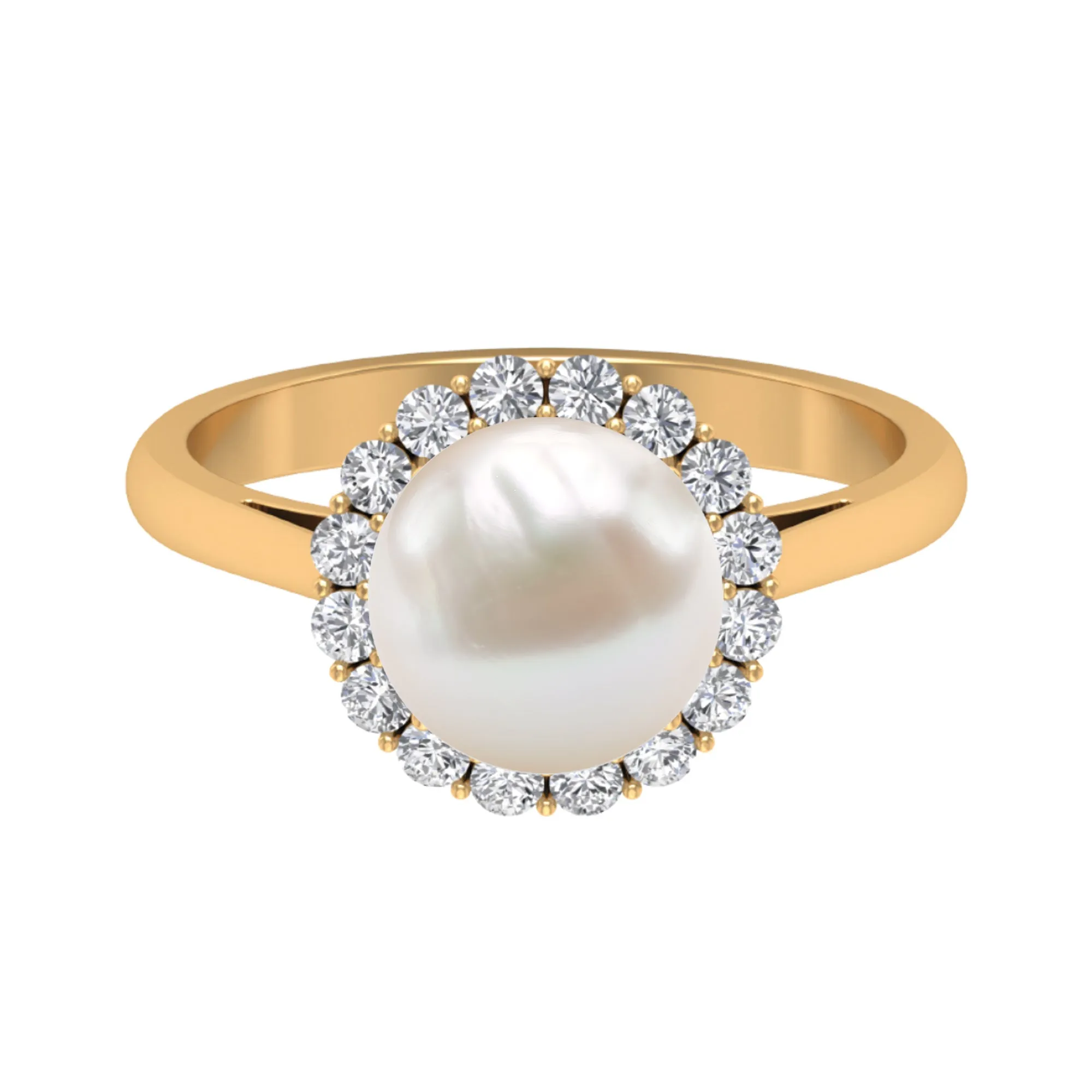 Simple Freshwater Pearl Ring with Diamond Halo