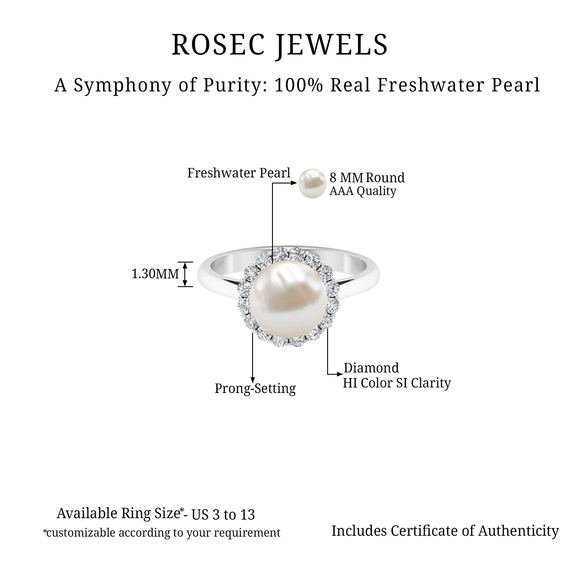 Simple Freshwater Pearl Ring with Diamond Halo