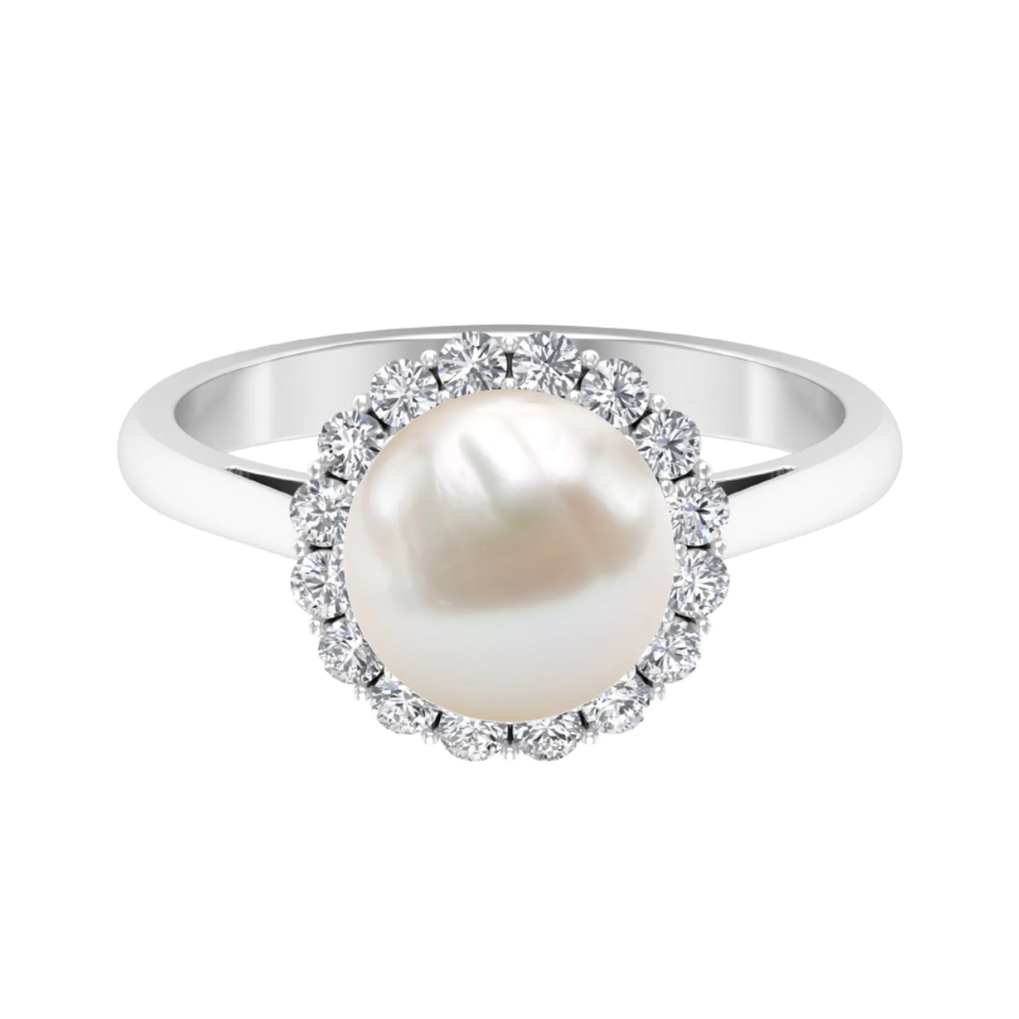 Simple Freshwater Pearl Ring with Diamond Halo