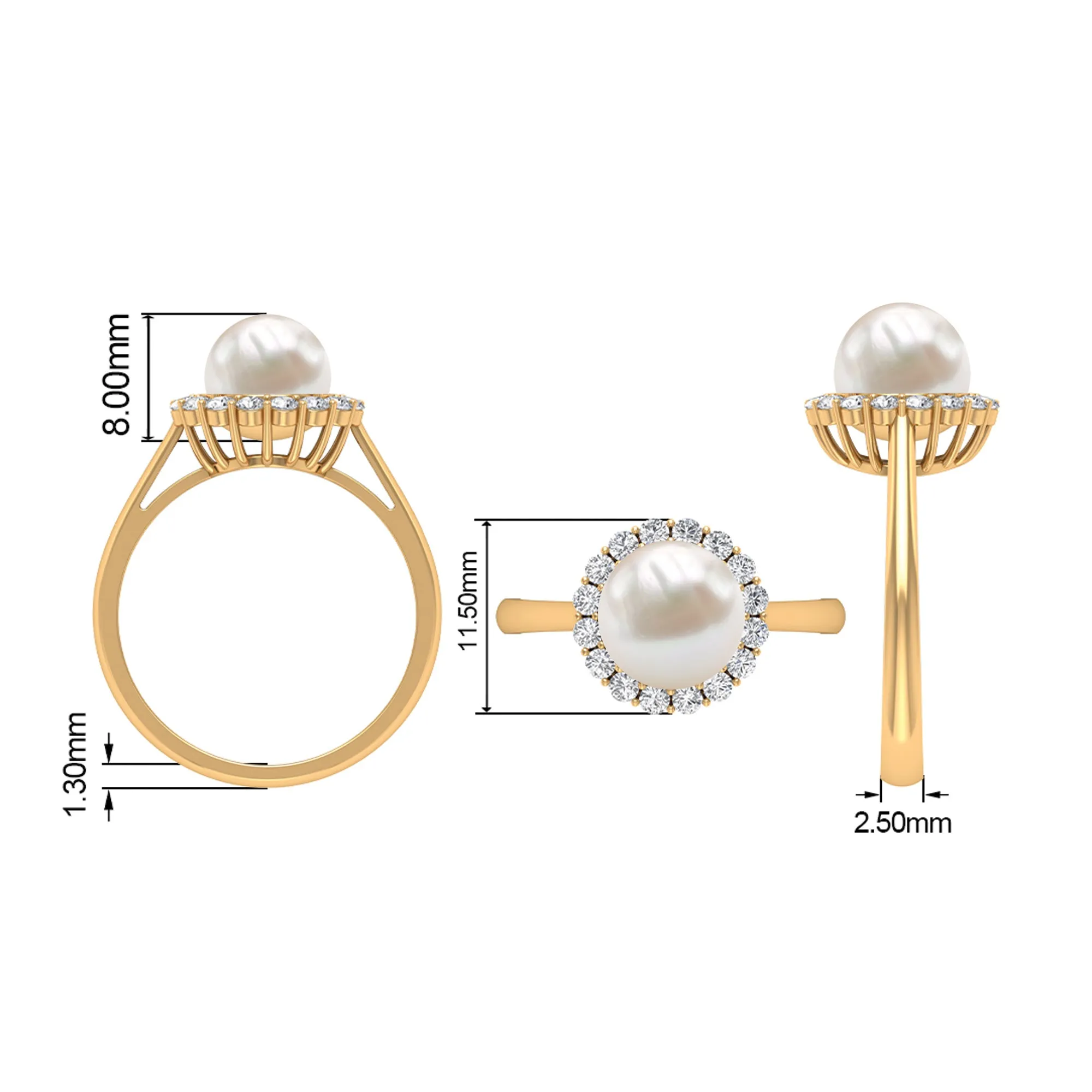 Simple Freshwater Pearl Ring with Diamond Halo