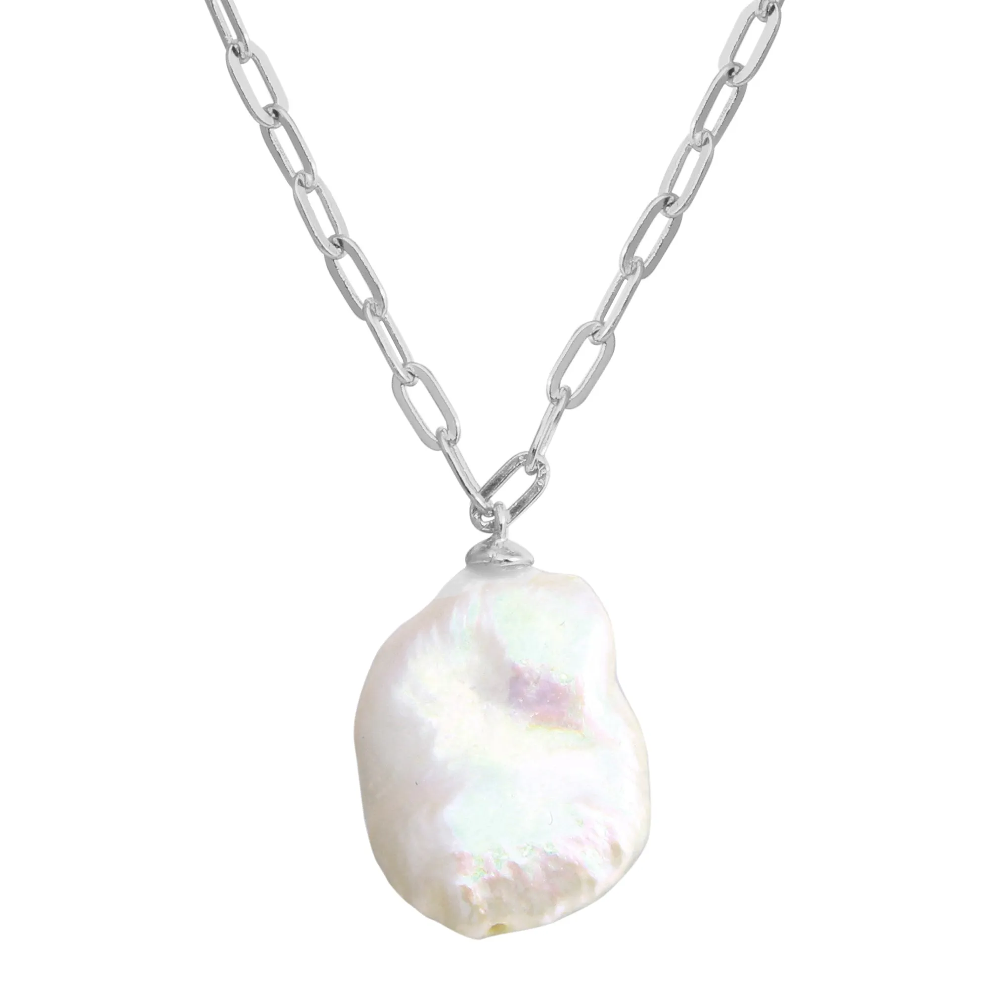 Simple Pearl X Link Chain Necklace