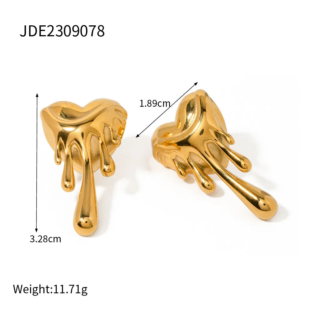 SISSLIA Vintage 18k Gold Heart Melt Trend Stainless Steel Accessories Earpin for Women