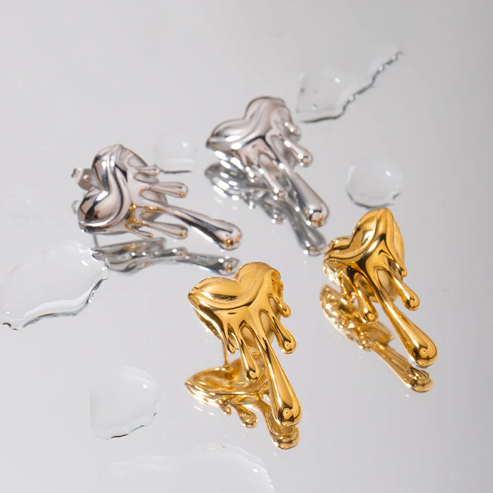 SISSLIA Vintage 18k Gold Heart Melt Trend Stainless Steel Accessories Earpin for Women