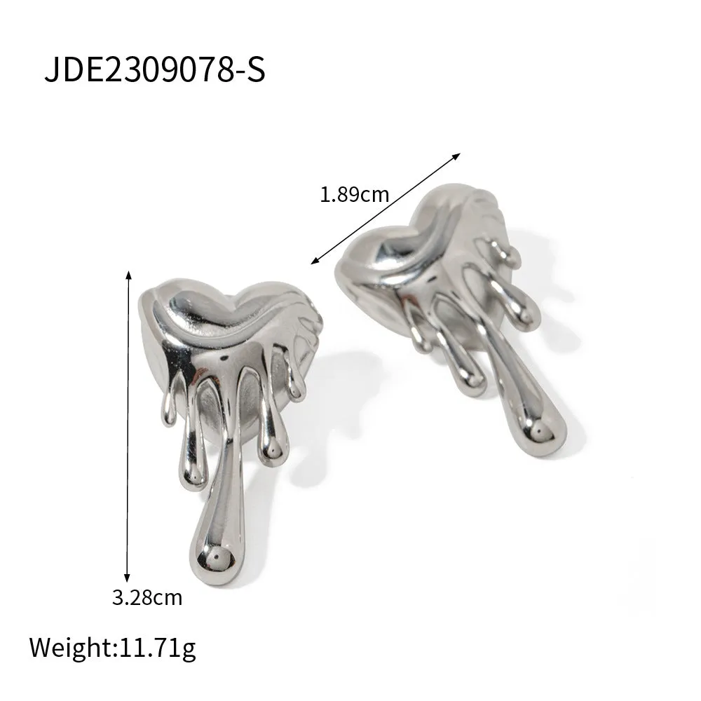 SISSLIA Vintage 18k Gold Heart Melt Trend Stainless Steel Accessories Earpin for Women