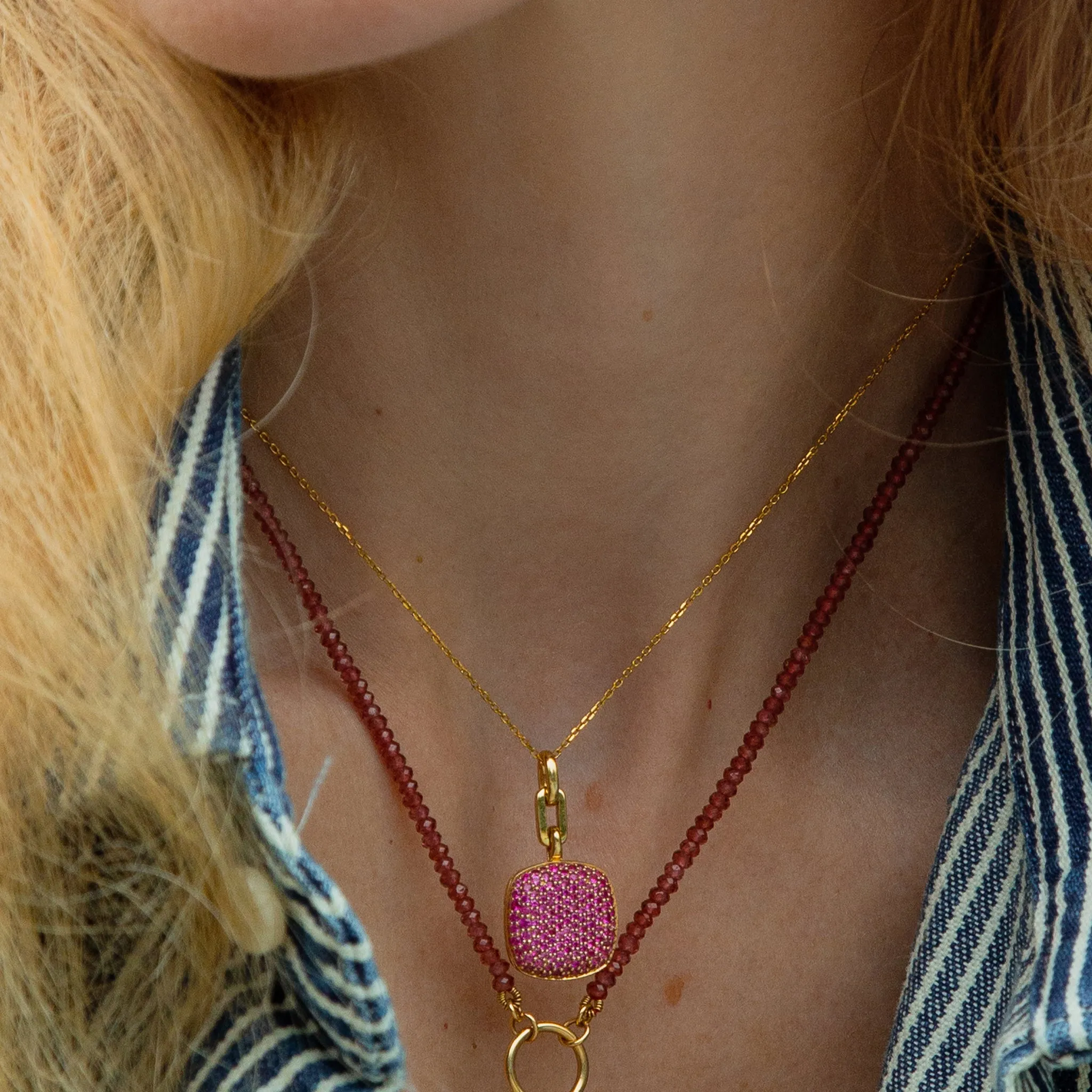 Slim "Rae" Locket Necklace with Pink Sapphires