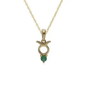 Smaragd Stier Sternzeichen Anhänger in 9ct Gelb Gold