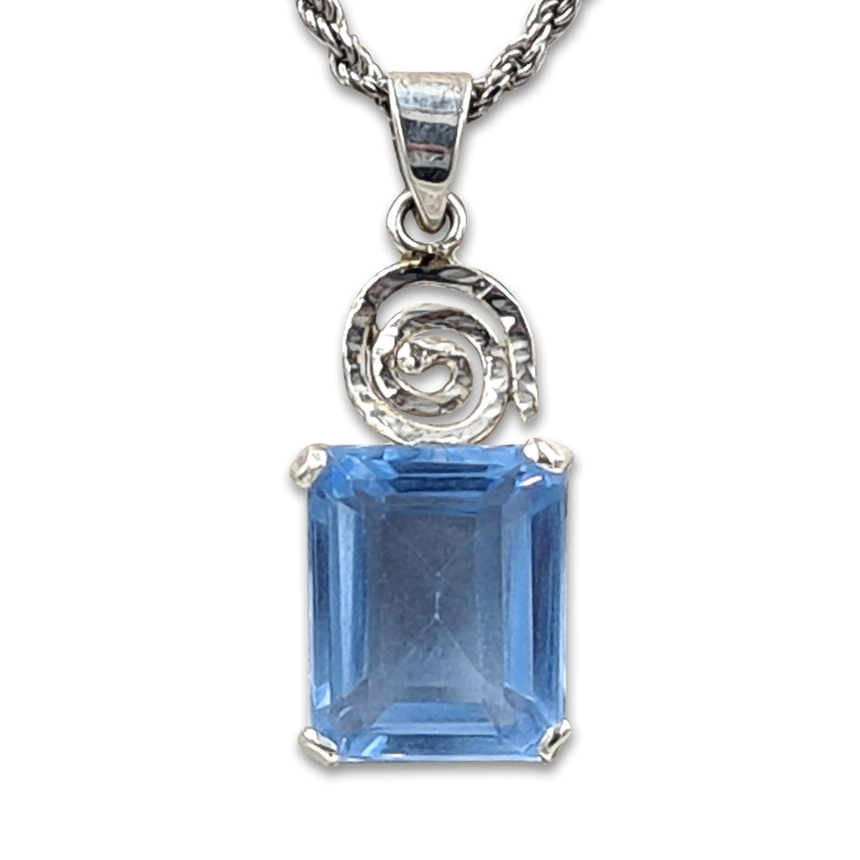 Spiral silver necklace - Blue topaz
