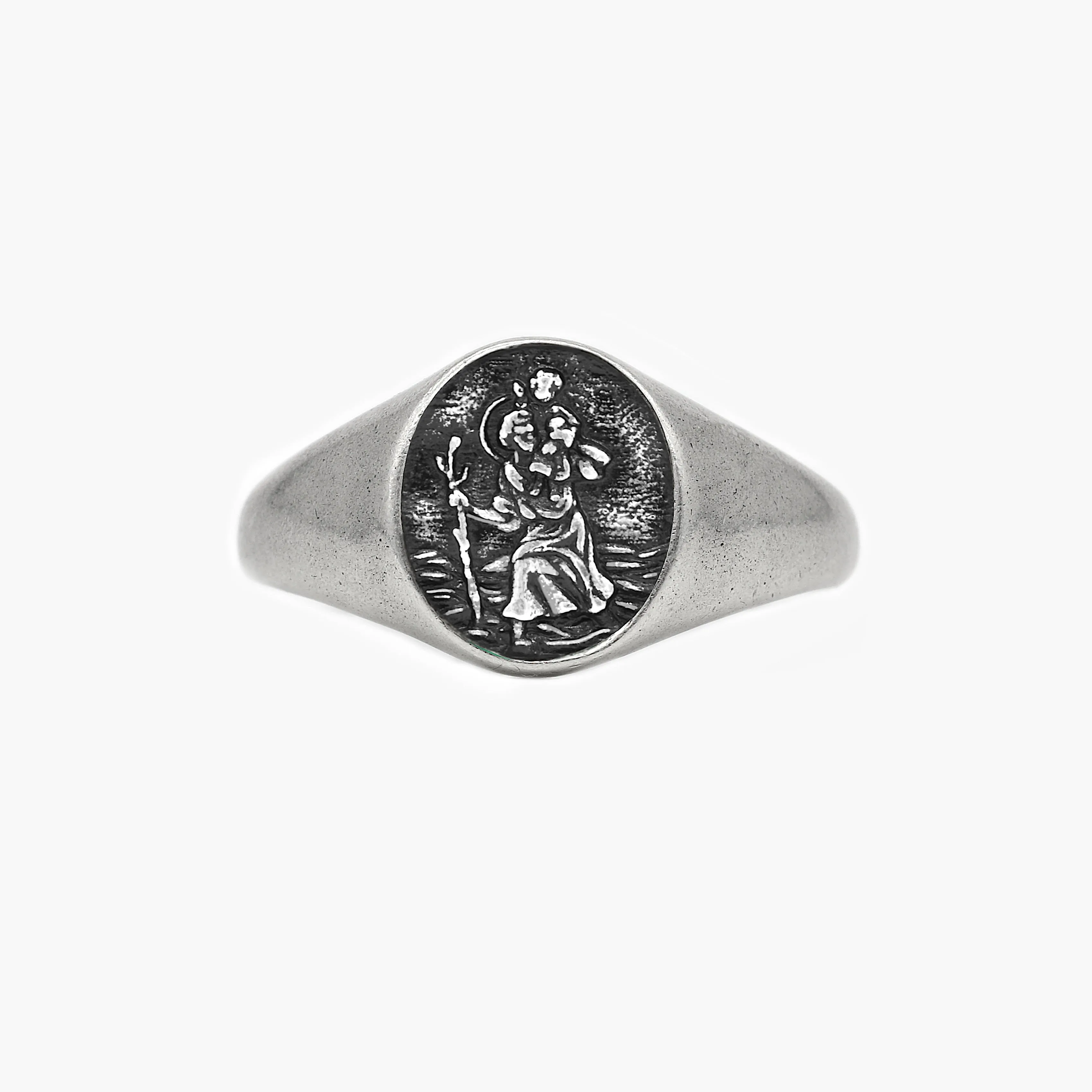 St. Christopher Sterling Silver Signet Ring