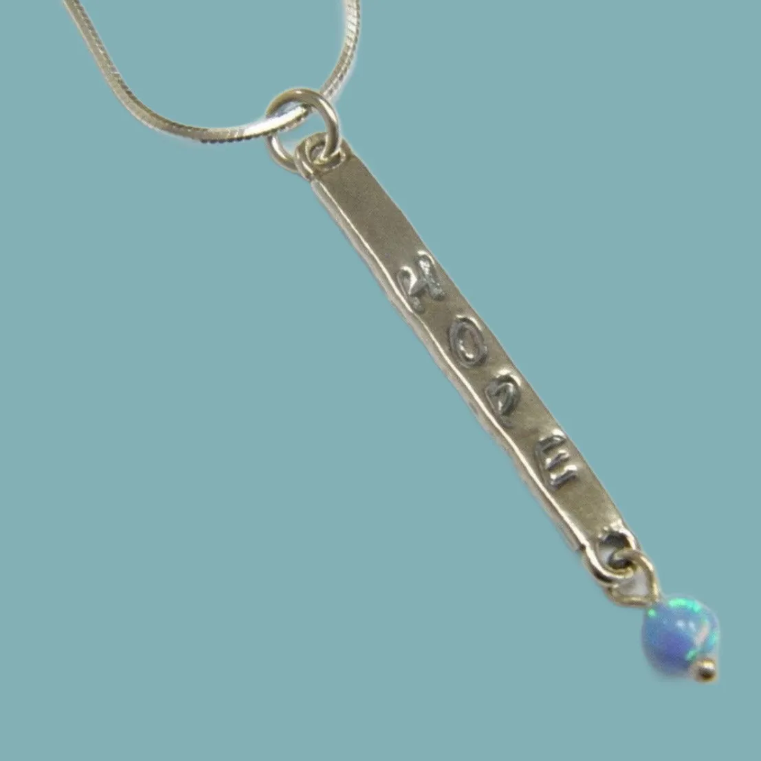 Sterling Silver necklace Hope message. Elegant gift for woman with a dangling opal