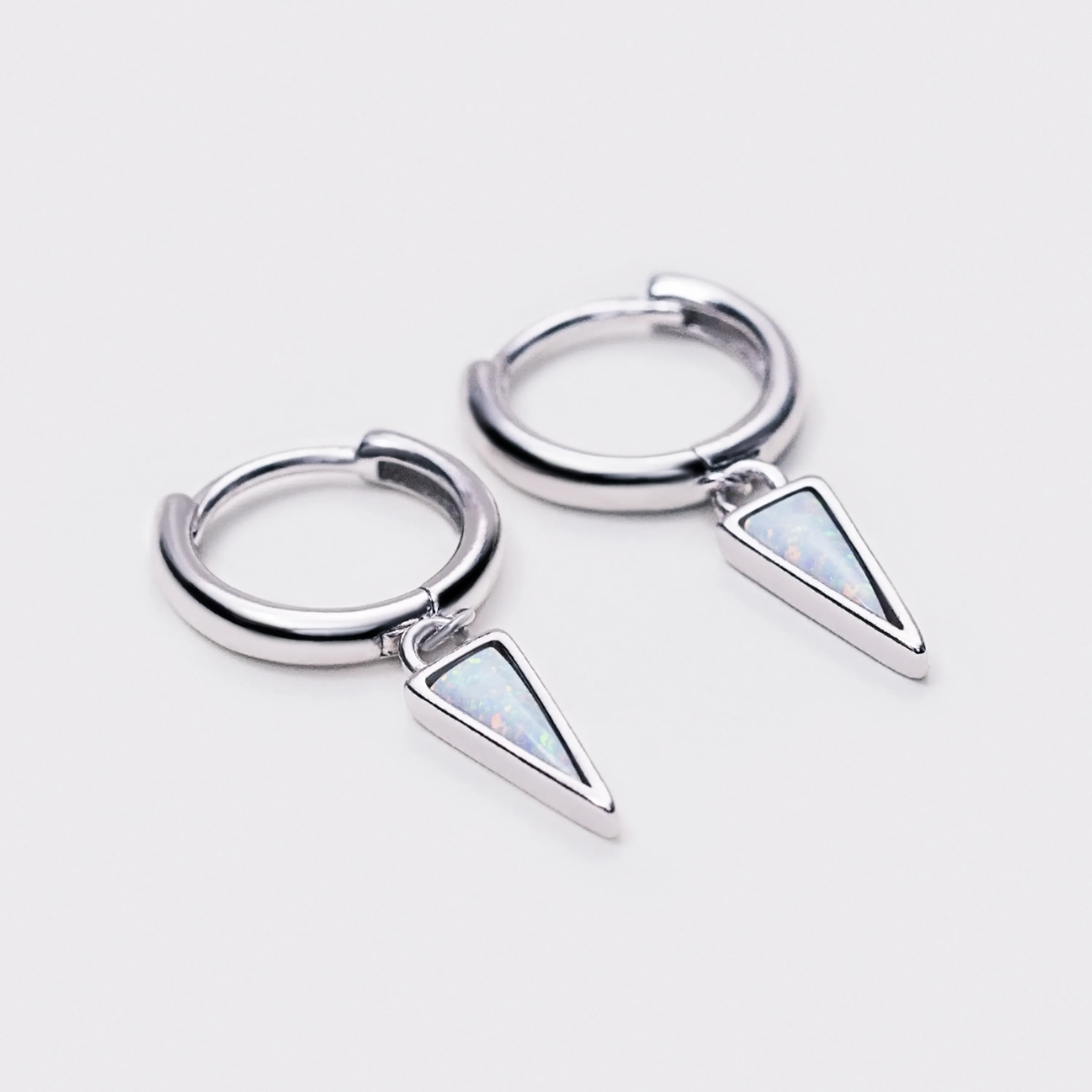 Sterling Silver Opal Charm Huggie Earrings