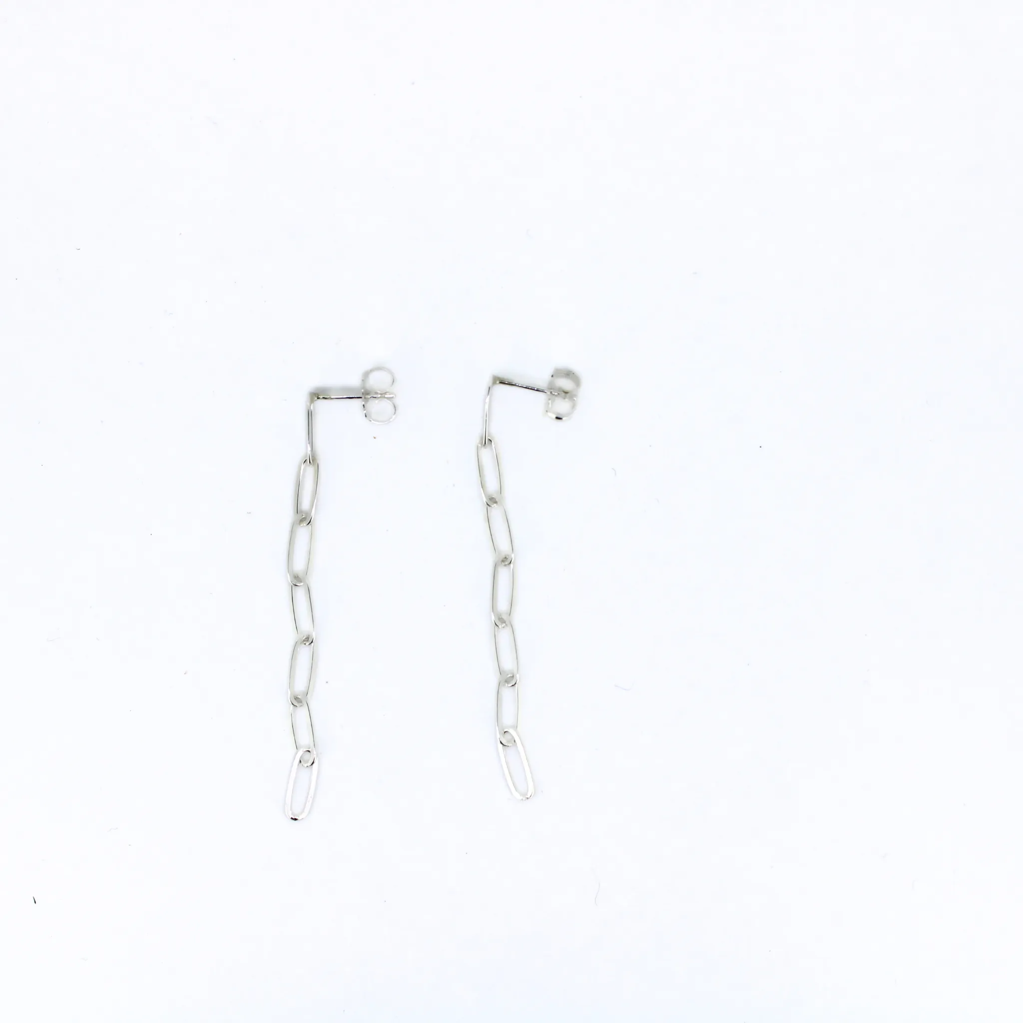 Sterling Silver Paper Clip Chain Stud Earrings