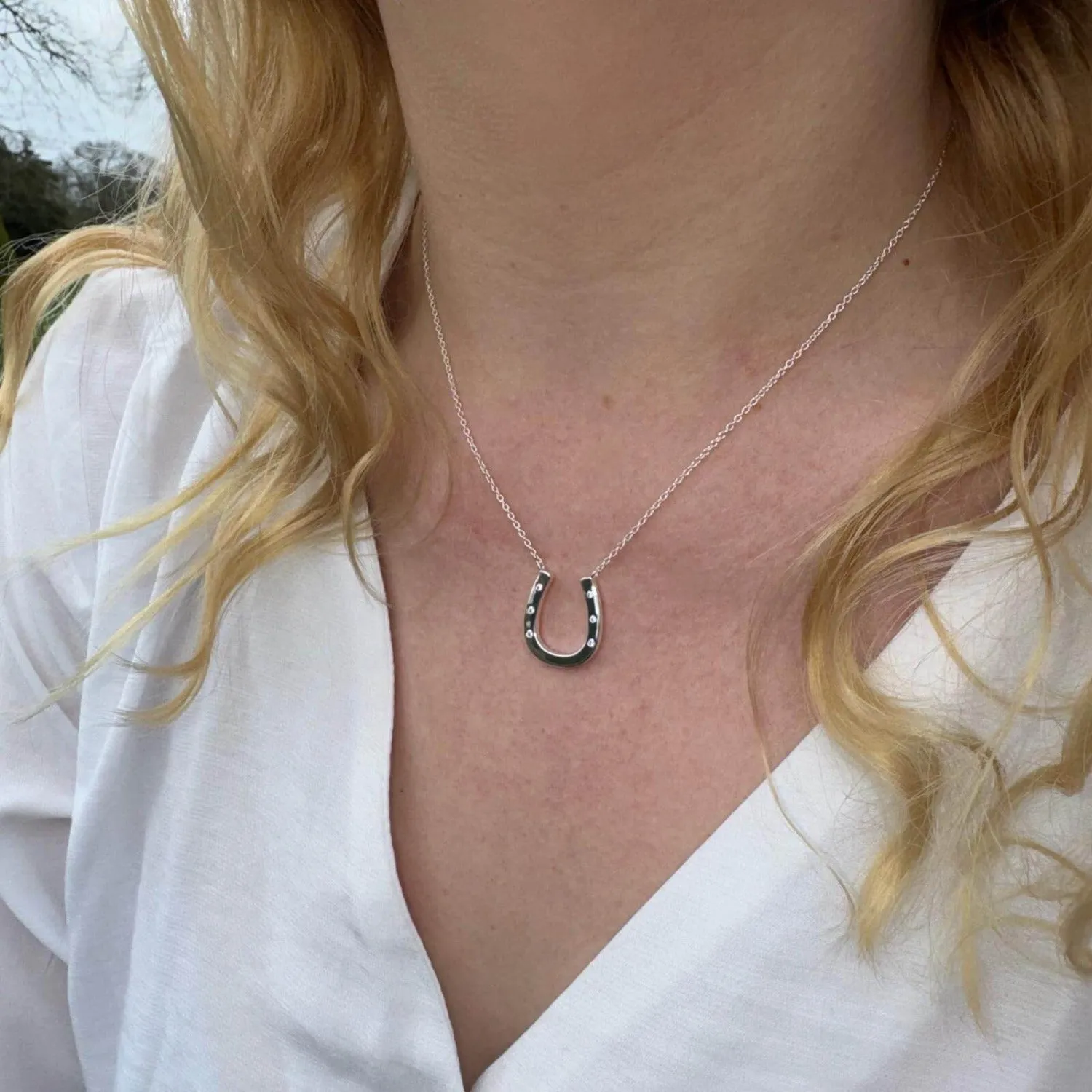 Sterling Silver Pavé Horseshoe Necklace