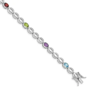 Sterling Silver Rhod-plat Amethyst Blue Topaz Garnet Peridot Bracelet QG5068-7.5