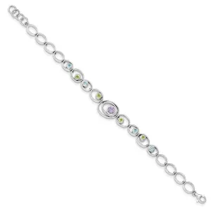 Sterling Silver Rhodium-plated w/Peridot, Blue Topaz &Amethyst Bracelet QX950RB