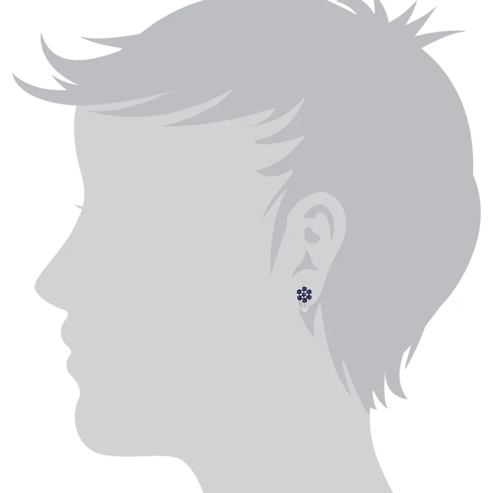 Sterlingsilber 1.55ct Natürlich Blauer Saphir & 6pt Diamant Klaster Creolen