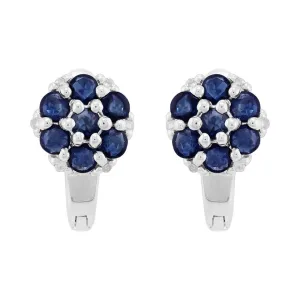 Sterlingsilber 1.55ct Natürlich Blauer Saphir & 6pt Diamant Klaster Creolen