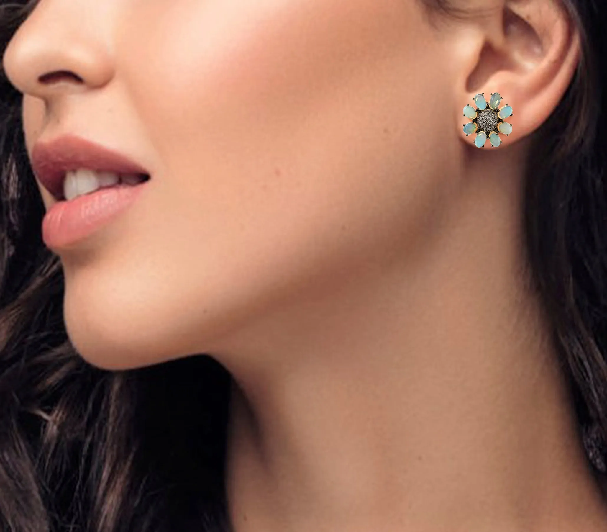 Sunset Evening Flowers Opal Stud Earring