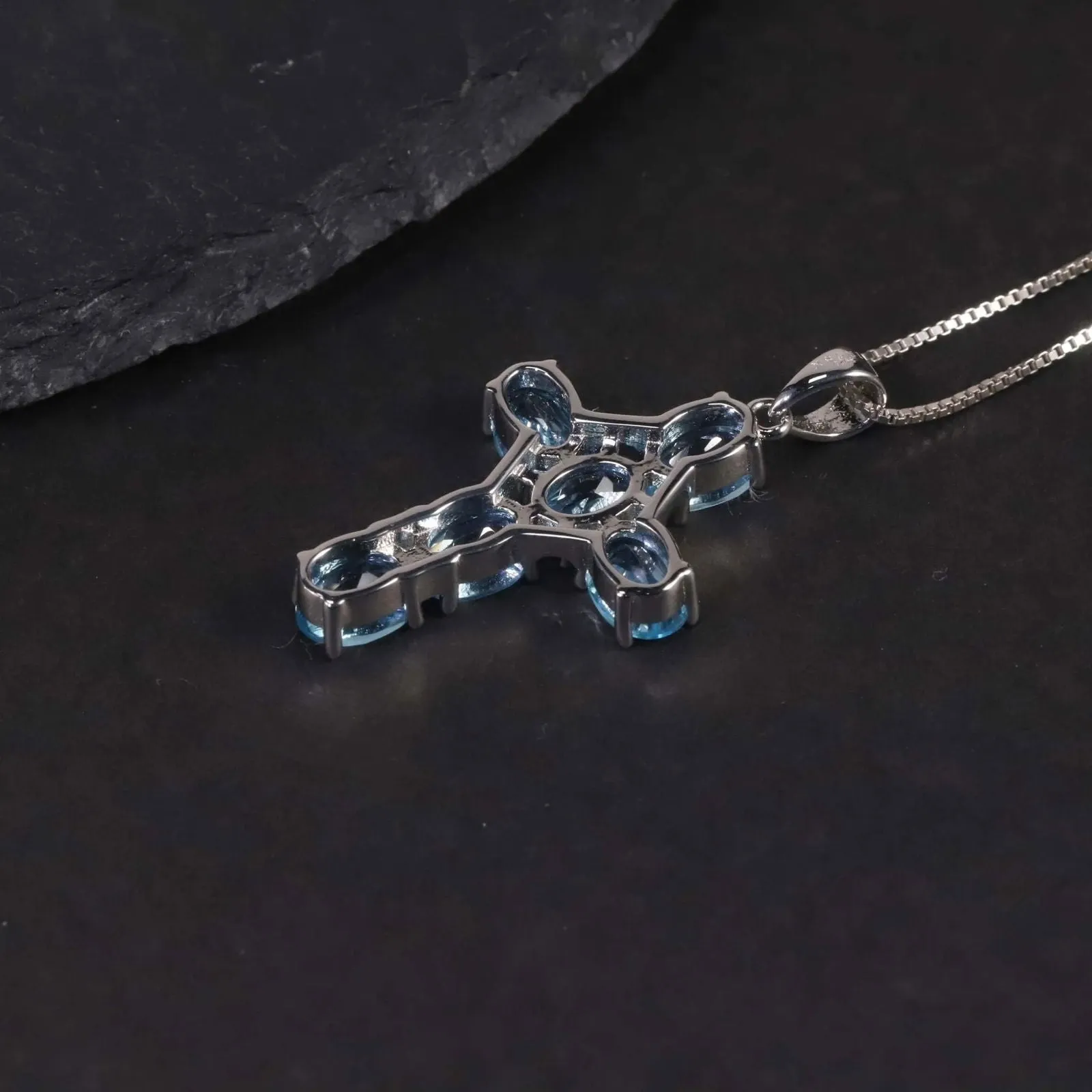 Swiss Blue Topaz Cross Pendant Necklace in 925 Sterling Silver - Irosk Australia ®