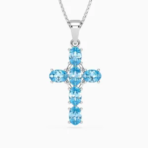 Swiss Blue Topaz Cross Pendant Necklace in 925 Sterling Silver - Irosk Australia ®