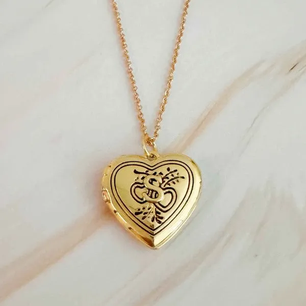 TEEK - Nostalgic Heart Initial Open Locket Necklace