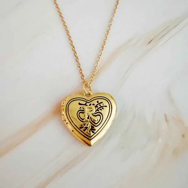 TEEK - Nostalgic Heart Initial Open Locket Necklace