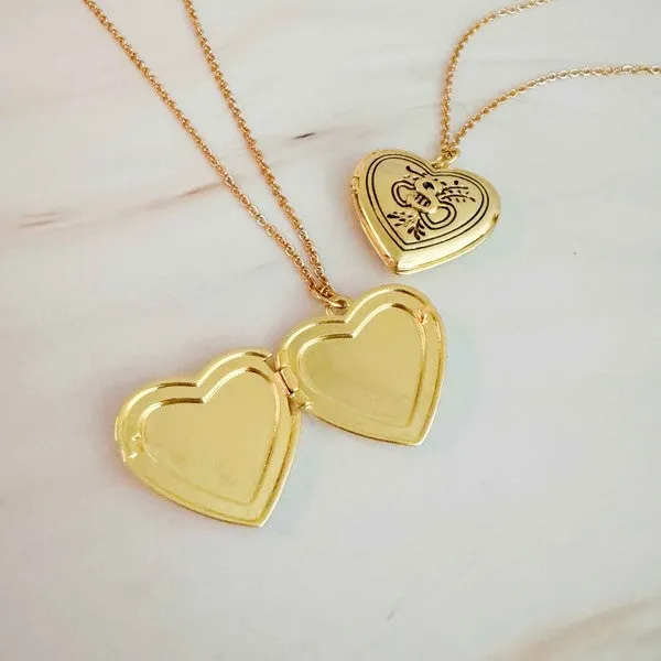 TEEK - Nostalgic Heart Initial Open Locket Necklace