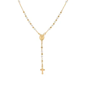 THE GOLDEN PEARL ROSARY NECKLACE