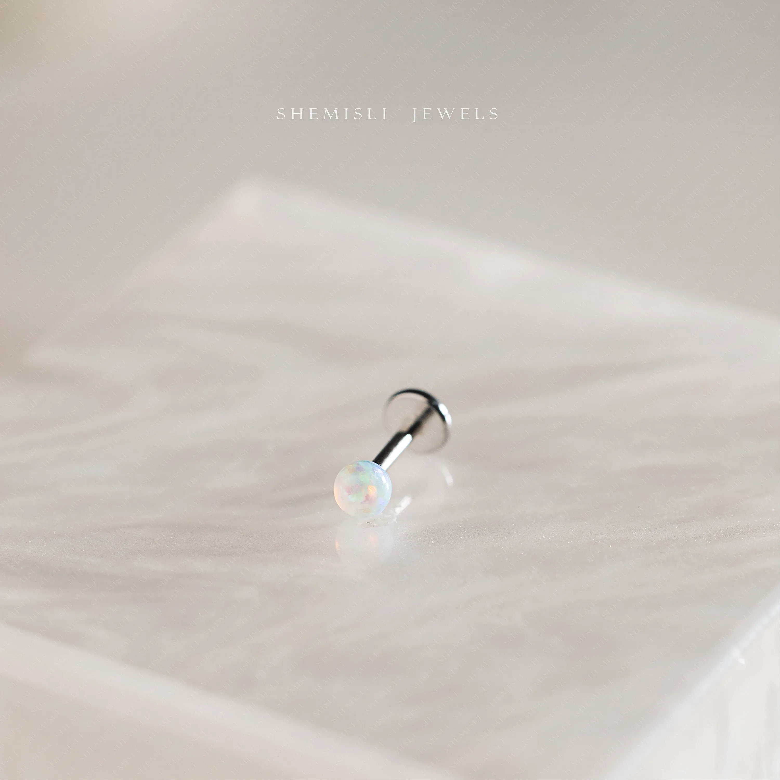 Tiny 3mm Opal Ball Threadless Flat Back Tragus Stu, 20,18,16ga, 5-10mm Unisex, Surgical Steel SHEMISLI SS587